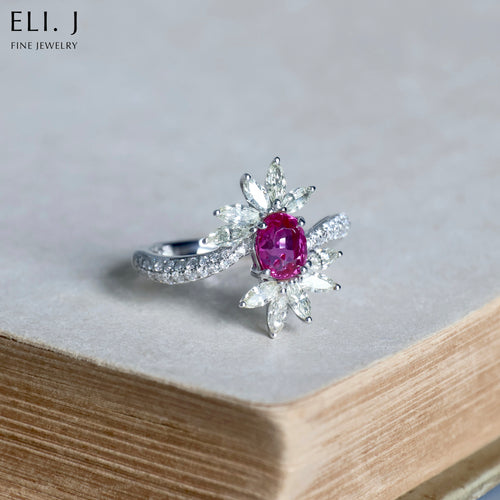 Anastasia: Unheated Pink Sapphire & Diamond 18K White Gold Ring