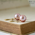 Gentleness: Peach Edison Pearl 18K Yellow Gold Diamond Earrings