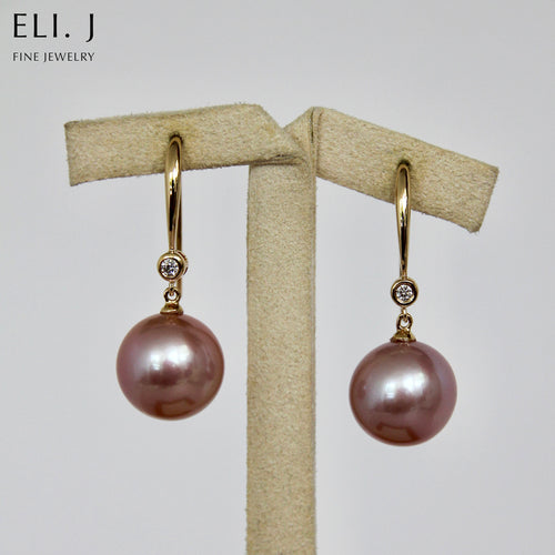 Gentleness: Peach Edison Pearl 18K Yellow Gold Diamond Earrings
