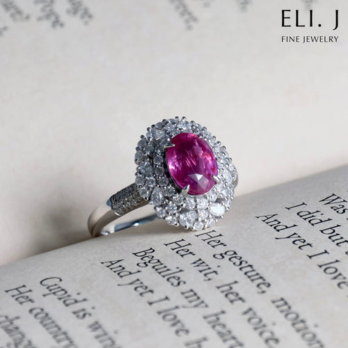 Sienna: Unheated Pink Sapphire & Diamond 18K White Gold Ring