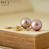 Faith: Purple-Pink Edison Pearl 18K Yellow Gold Diamond Earrings