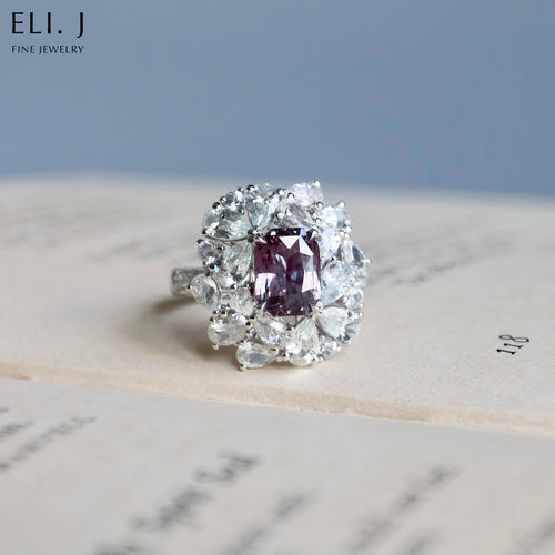 Beatrice: Pink-Purple, White Sapphire & Diamond 18K White Gold Ring