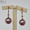 Faith: Purple-Pink Edison Pearl 18K Yellow Gold Diamond Earrings