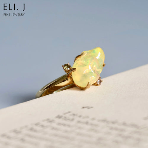 Firefly: Opal & Fancy Colour Diamond 18K Yellow Gold Ring