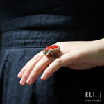 Poseidon's Treasure 1.0: Fire Opal, Sapphire & Diamond 18K Gold Ring