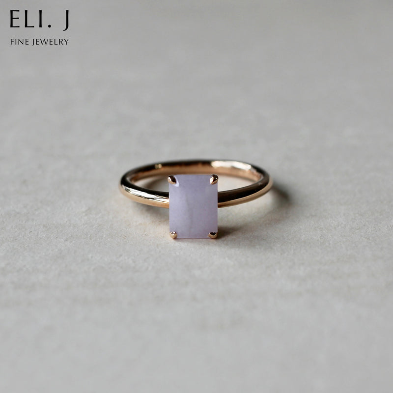 Jade Gems: Emerald Cut Lavender Jadeite 18K Rose Gold Ring