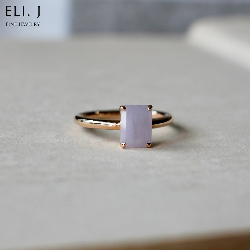 Jade Gems: Emerald Cut Lavender Jadeite 18K Rose Gold Ring