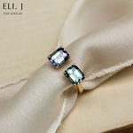 Aurora Borealis: Emerald Cut Unheated Tanzanite 18K Yellow Gold Toi Et Moi Ring