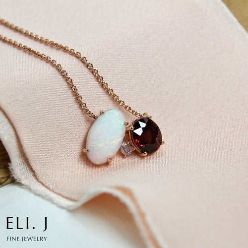 Leona: Opal, Pink Diamond & Zircon 18K Rose Gold Necklace
