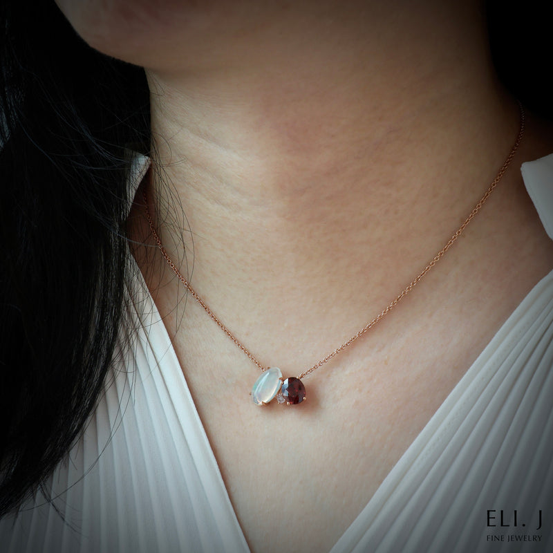 Leona: Opal, Pink Diamond & Zircon 18K Rose Gold Necklace