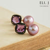 Delight II:  Amethyst & Black MOP, Edison Pearl 14K Rose Gold Earrings
