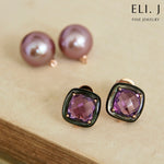 Delight II:  Amethyst & Black MOP, Edison Pearl 14K Rose Gold Earrings