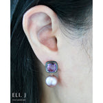 Delight II:  Amethyst & Black MOP, Edison Pearl 14K Rose Gold Earrings
