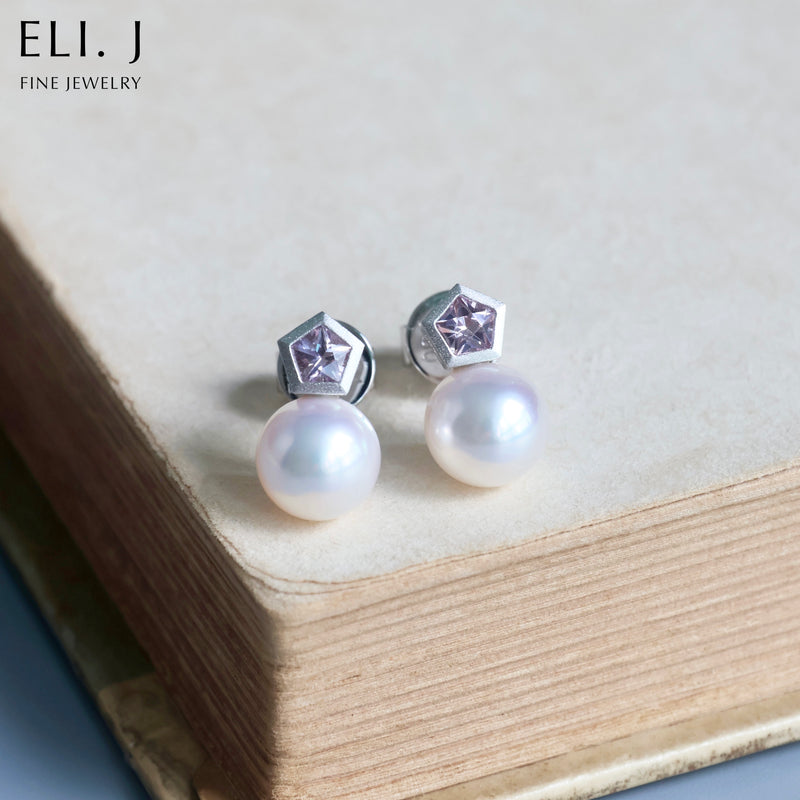 Eden: Pink Akoya Pearl & Spinel 18K White Gold Earrings
