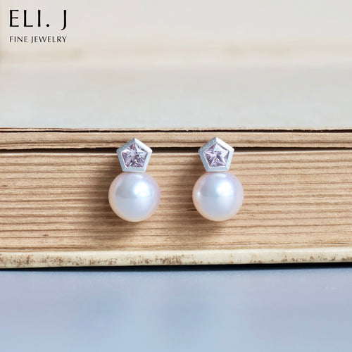 Eden: Pink Akoya Pearl & Spinel 18K White Gold Earrings