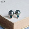 Charlotte: Tahitian Pearl & Teal Sapphire 18K Rose Gold Earrings