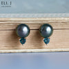 Charlotte: Tahitian Pearl & Teal Sapphire 18K Rose Gold Earrings