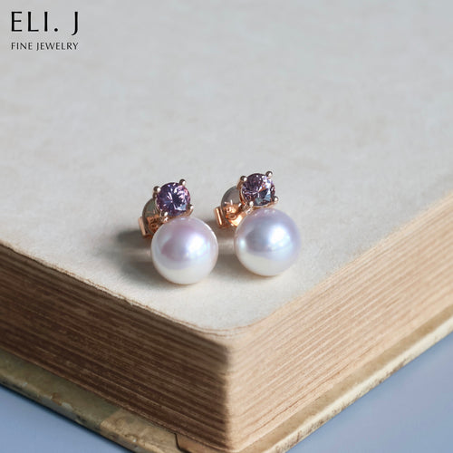 Violetta: Purple Akoya Pearl & Spinel 18K Rose Gold Earrings