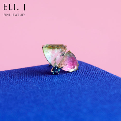 Candy Earring 2: Watermelon Tourmaline & Spinel 18K Yellow Gold Earring (Single)