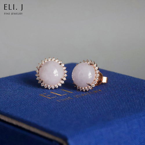 Blessed Capsule: Type A Lavender Jadeite & Diamond 18K Rose Gold Earring