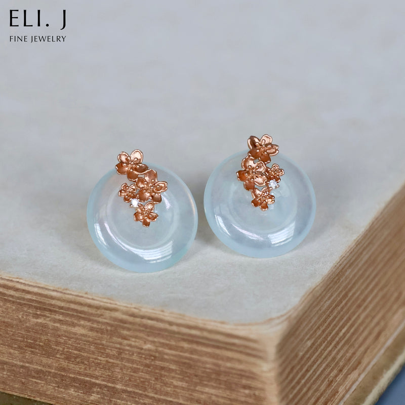 The Sakura Capsule: Type A Icy Jadeite & Diamond 18K Rose Gold Earrings