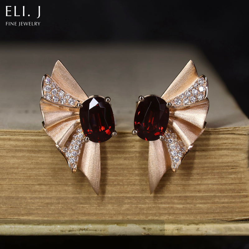 The Pleats Collection: 18K Rose Gold Red Spinel & Diamond Earrings