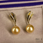 The Pleats Collection: 18K Yellow Gold Golden South Sea Pearl & Diamond Earrings