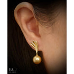 The Pleats Collection: 18K Yellow Gold Golden South Sea Pearl & Diamond Earrings