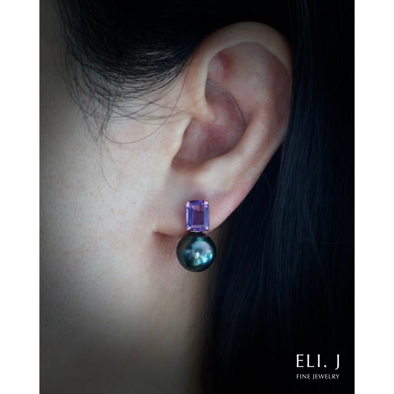 Charlotte: Amethyst & Tahitian Pearl 18K Rose Gold Earrings