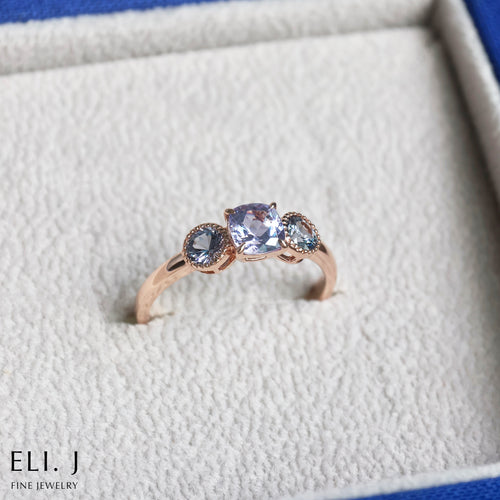 Trilogy: Tanzanite & Spinel 18K Rose Gold Ring
