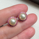Hanami Sunset: Gold Akoya Pearl & Pink Sapphire 18K Yellow Gold Earrings