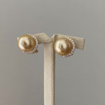 Arya: Golden South Sea Pearl & Diamond 18K Yellow Gold Earrings