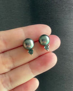 Charlotte: Tahitian Pearl & Teal Sapphire 18K Rose Gold Earrings