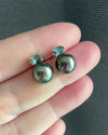 Kaia: Peacock Tahitian Pearl & Teal Sapphire 18K Yellow Gold Earrings
