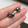 Evangeline: Tahitian Pearls, Red Spinel & Teal Sapphire 18K Yellow Gold Earrings