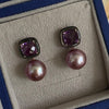 Delight II:  Amethyst & Black MOP, Edison Pearl 14K Rose Gold Earrings