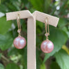 Gentleness: Peach Edison Pearl 18K Yellow Gold Diamond Earrings