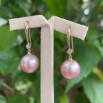 Gentleness: Peach Edison Pearl 18K Yellow Gold Diamond Earrings