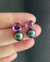 Iris: Rare Purple Tahitian Pearl & Amethyst 18K Yellow Gold Earrings