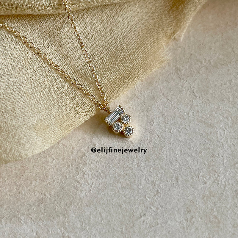 Petit Bisous Collection: "Eva" Baguette & Round Diamond 18K Yellow Gold Necklace