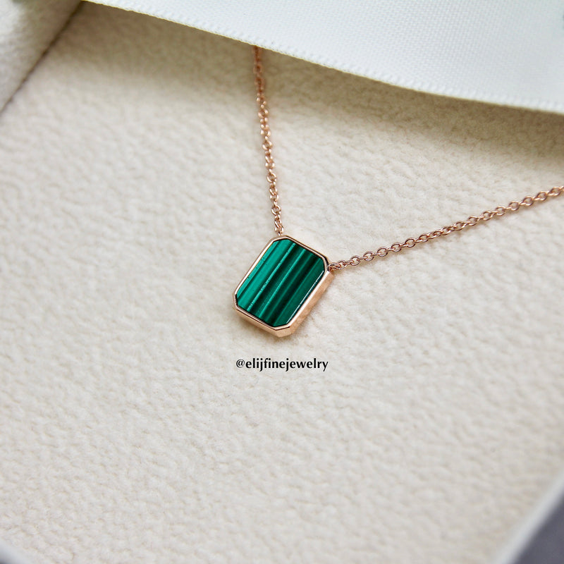 Sunburst Collection: "Captivated" Malachite Sun Rays 18K Rose Gold Necklace