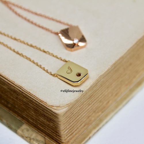 Sunburst Collection: "Captivated" Engravable Sun Rays 18K Yellow Gold Necklace