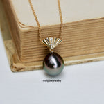 Sunburst Collection: Art Deco Fan Tahitian Pearl 18K Yellow Gold Necklace
