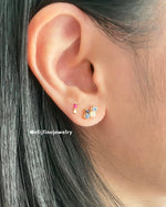 Petit Bisous Collection: "Emily" Ruby & Diamond 18K Yellow Gold Earrings