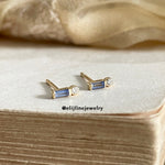 Petit Bisous Collection: "Emily" Blue Sapphire & Diamond 18K Yellow Gold Earrings