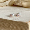 Petit Bisous Collection: "Helene" Perfect Round Freshwater Pearl & Diamond 18K Rose Gold Earrings