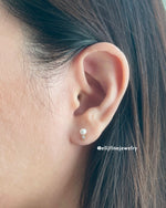 Petit Bisous Collection: "Helene" Perfect Round Freshwater Pearl & Diamond 18K Rose Gold Earrings