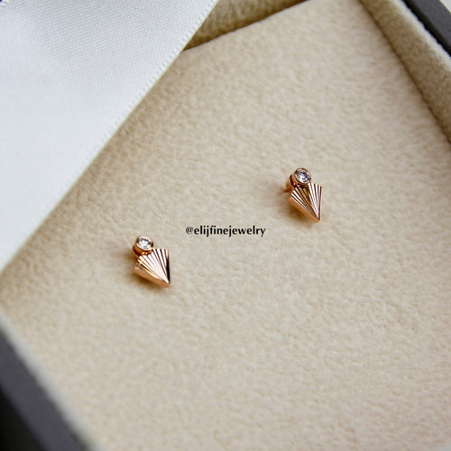 Sunburst Collection: "Courage" Art Deco Fan 18K Rose Gold Earring