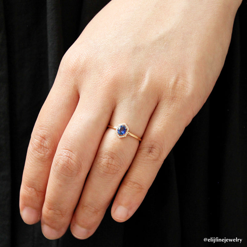 Sunburst Collection: "Rita" Blue Sapphire 18K Rose Gold Ring
