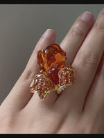 Firelight Dance: Fire Opal, Sapphire & Diamond 18K Gold Ring